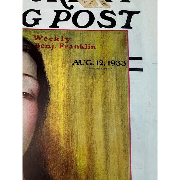 Vtg The Saturday Evening Post Aug 12 1933 W.T. Benda Cover Art Booth Tarkington - Picture 5 of 6